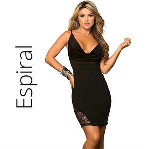 Women’s Cowl Neck and Lace Cut Out  Dress Black Size Small